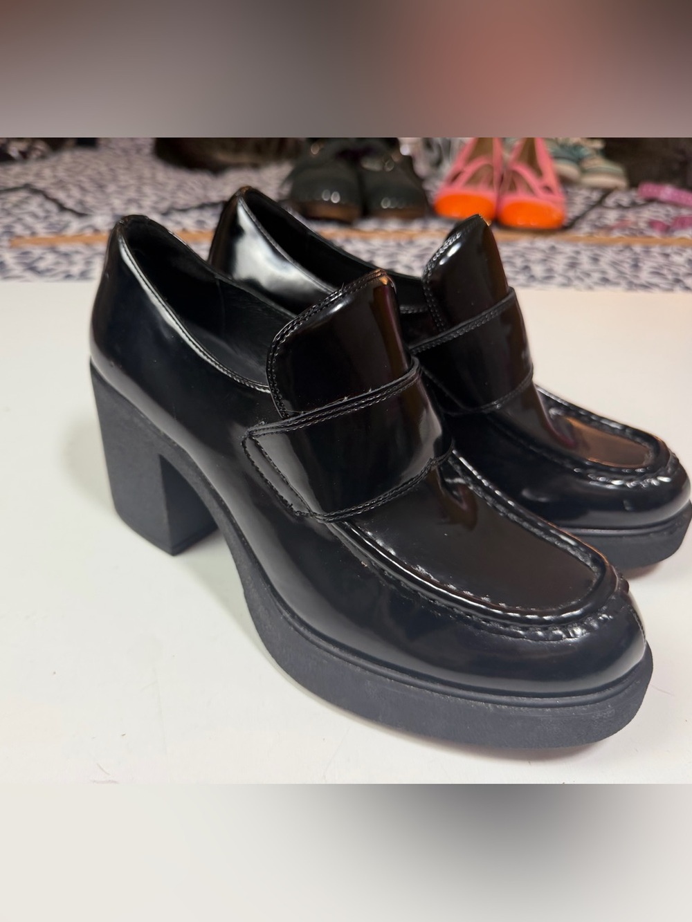 Jeffrey Campbell Black Patent Leather Plain Jane Platform Loafers Heels Size 8 - Picture 5 of 15